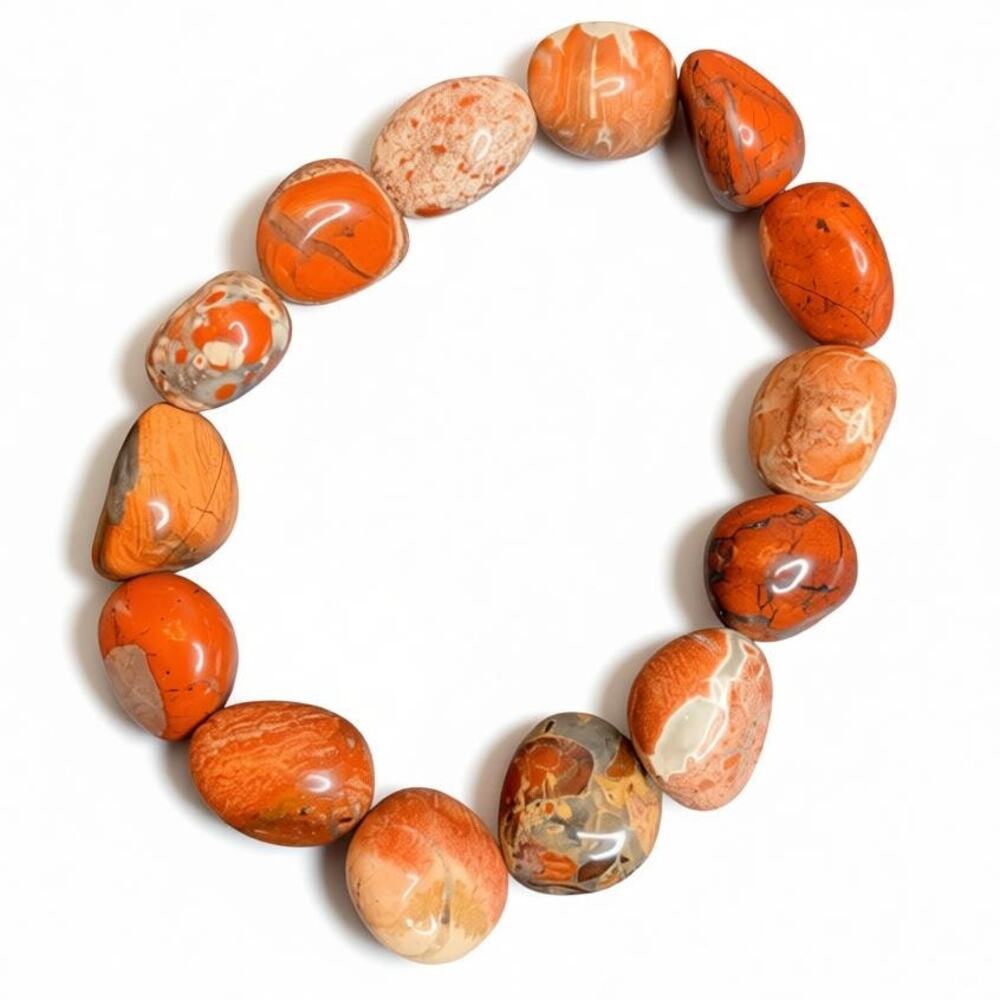 Rosetta Jasper Brecciated Jasper Bracelet Orange Gemstone Stretch
